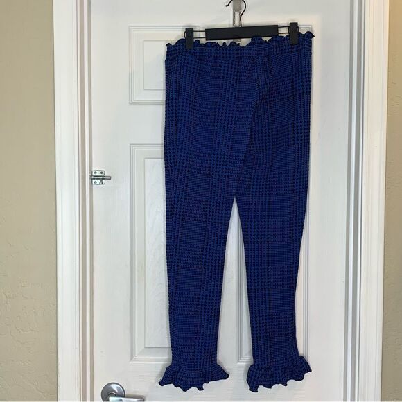 Fashion Nova Double Check Ruffle Pants Black/Blue Size Large - Picture 7 of 11